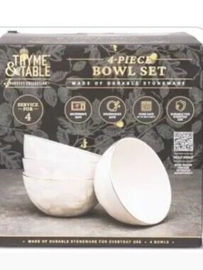 Thyme And Table Four Piece Stoneware Bowl Set White
